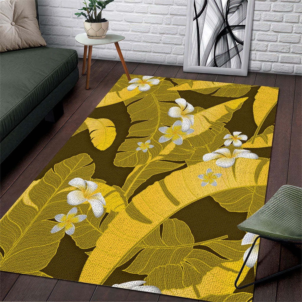 Yellow Banana Leaf Hawaii Area Rug Lau Maia Plumeria Tropical Summer Vibes