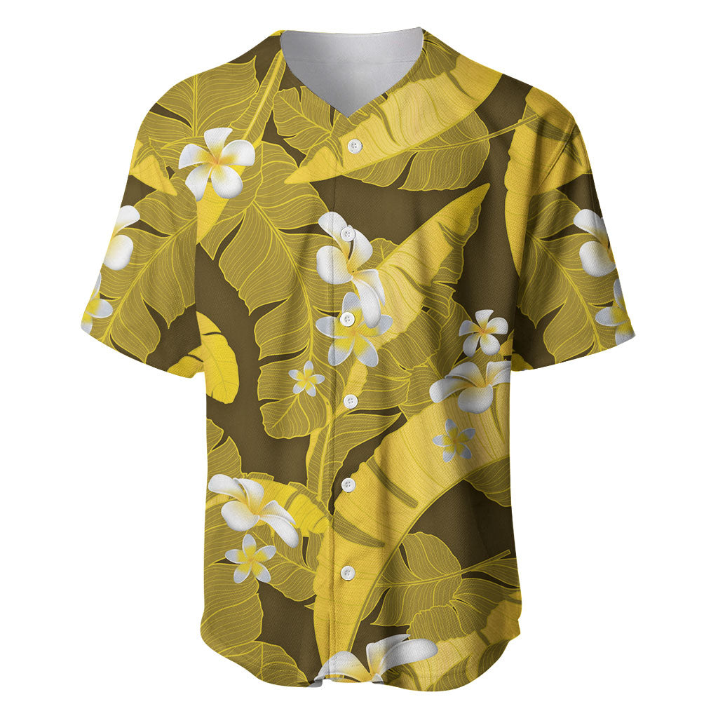 Yellow Banana Leaf Hawaii Baseball Jersey Lau Maia Plumeria Tropical Summer Vibes
