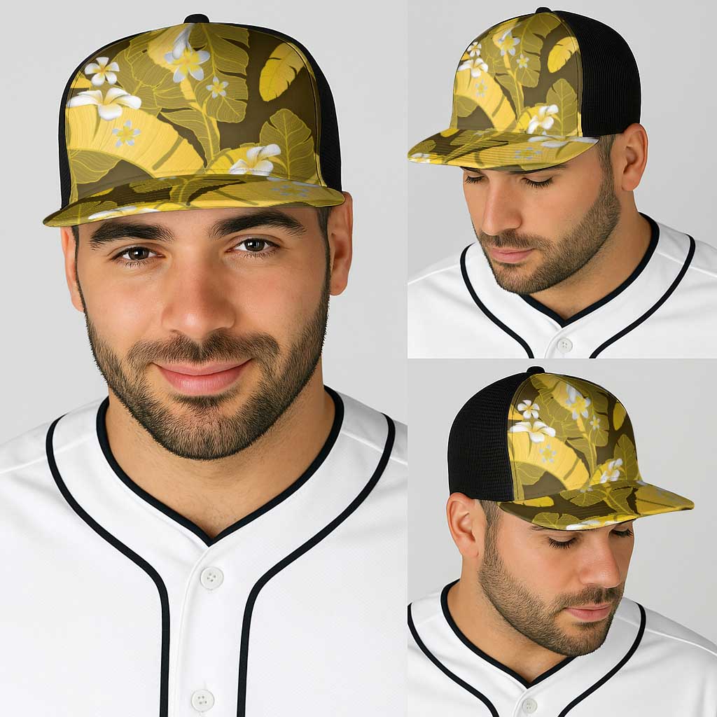 Yellow Banana Leaf Hawaii Baseball Net Cap Lau Maia Plumeria Tropical Summer Vibes LT14 - Polynesian Pride