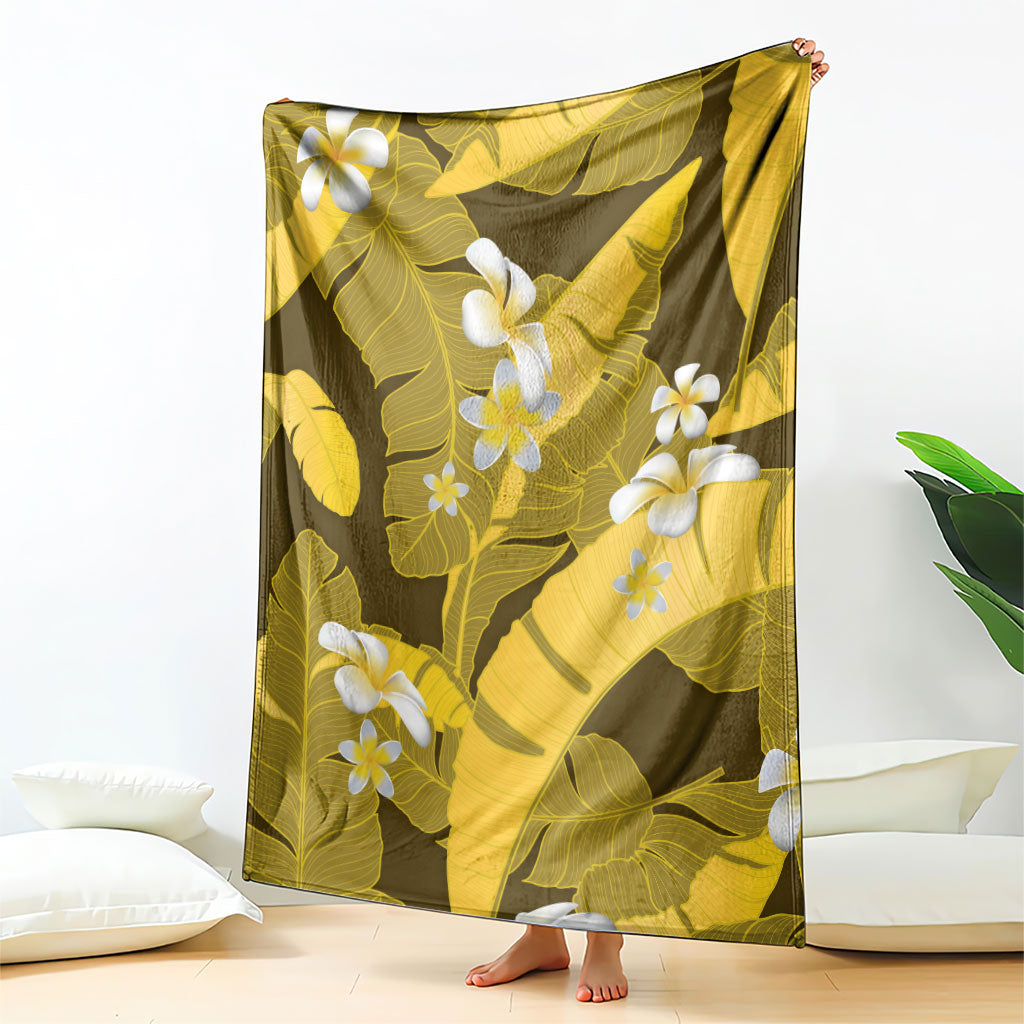 Yellow Banana Leaf Hawaii Blanket Lau Maia Plumeria Tropical Summer Vibes