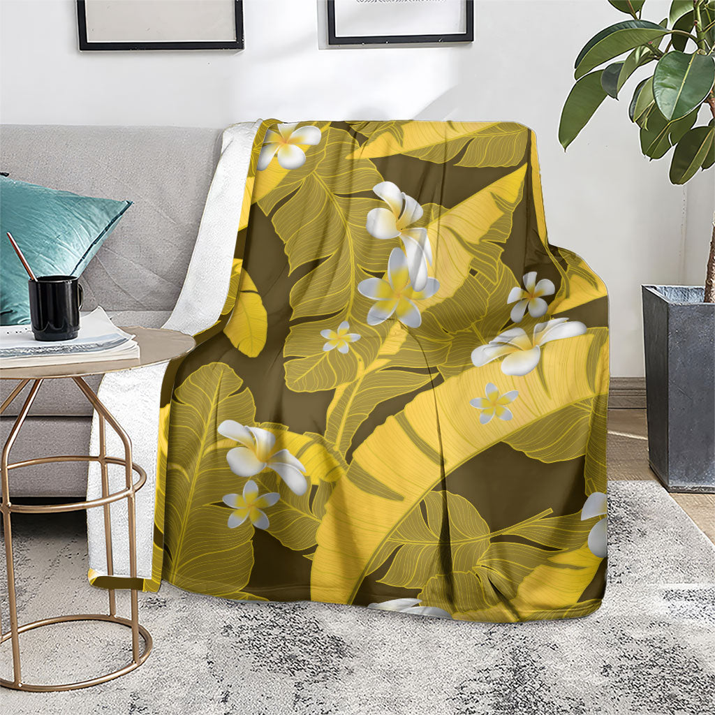 Yellow Banana Leaf Hawaii Blanket Lau Maia Plumeria Tropical Summer Vibes
