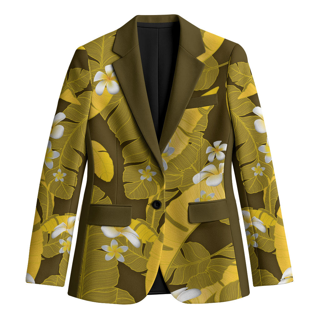Yellow Banana Leaf Hawaii Blazer Lau Maia Plumeria Tropical Summer Vibes
