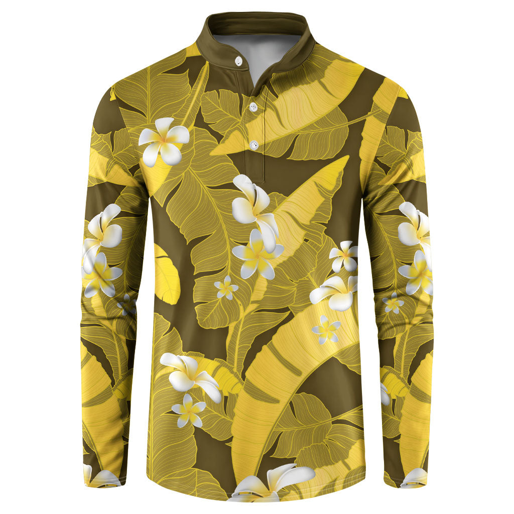 Yellow Banana Leaf Hawaii Button Sweatshirt Lau Maia Plumeria Tropical Summer Vibes