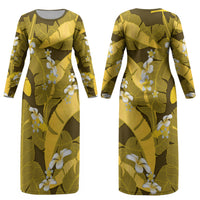 Yellow Banana Leaf Hawaii Couples Matching Long Sleeve Bodycon Dress and Hawaiian Shirt Lau Maia Plumeria Tropical Summer Vibes