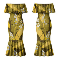Yellow Banana Leaf Hawaii Family Matching Mermaid Dress and Hawaiian Shirt Lau Maia Plumeria Tropical Summer Vibes LT14 Mom's Dress Yellow - Polynesian Pride
