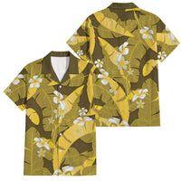 Yellow Banana Leaf Hawaii Family Matching Off The Shoulder Long Sleeve Dress and Hawaiian Shirt Lau Maia Plumeria Tropical Summer Vibes LT14 Dad's Shirt - Short Sleeve Yellow - Polynesian Pride