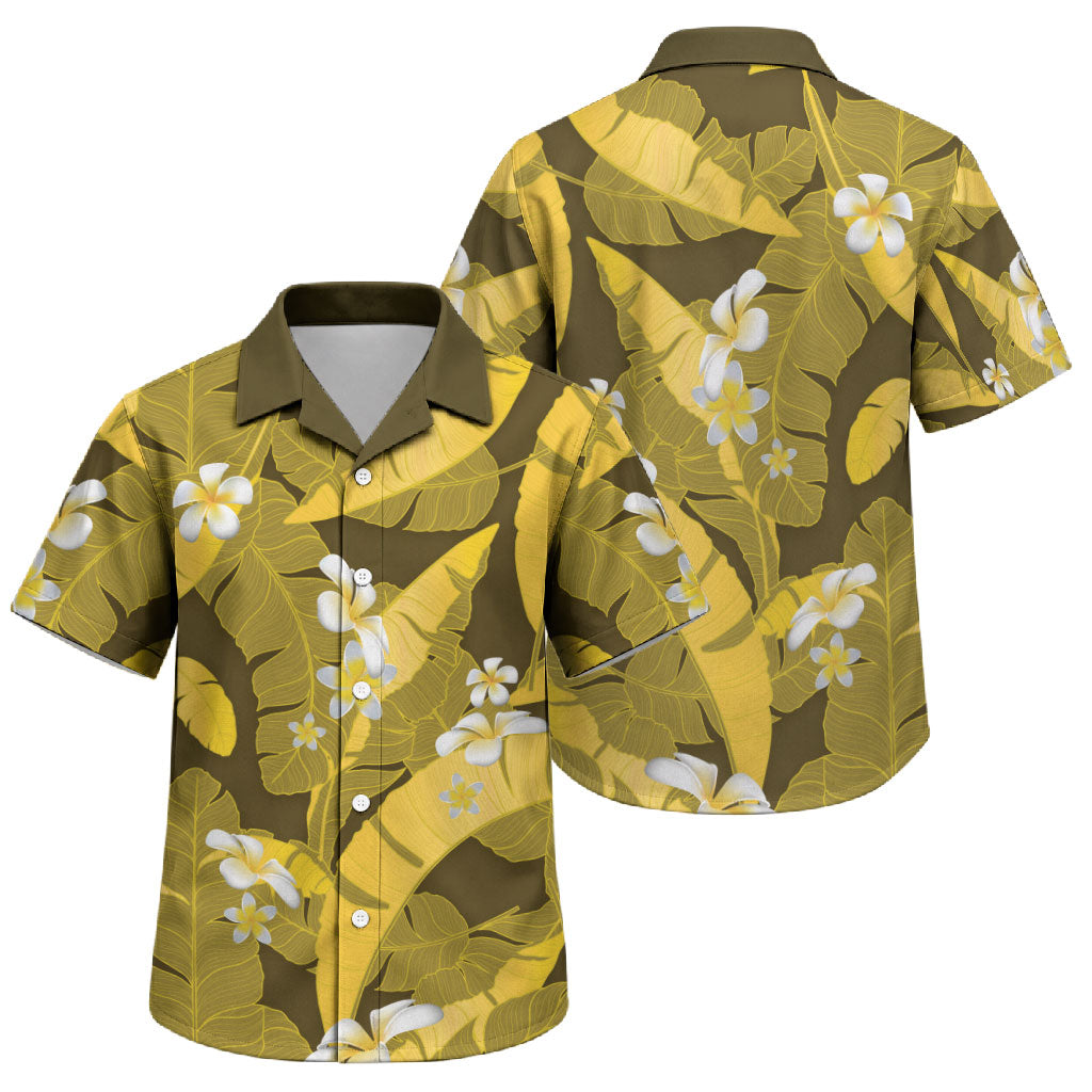 Yellow Banana Leaf Hawaii Family Matching Off The Shoulder Long Sleeve Dress and Hawaiian Shirt Lau Maia Plumeria Tropical Summer Vibes LT14 Son's Shirt Yellow - Polynesian Pride