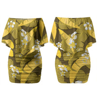 Yellow Banana Leaf Hawaii Family Matching Off Shoulder Short Dress and Hawaiian Shirt Lau Maia Plumeria Tropical Summer Vibes LT14 Mom's Dress Yellow - Polynesian Pride