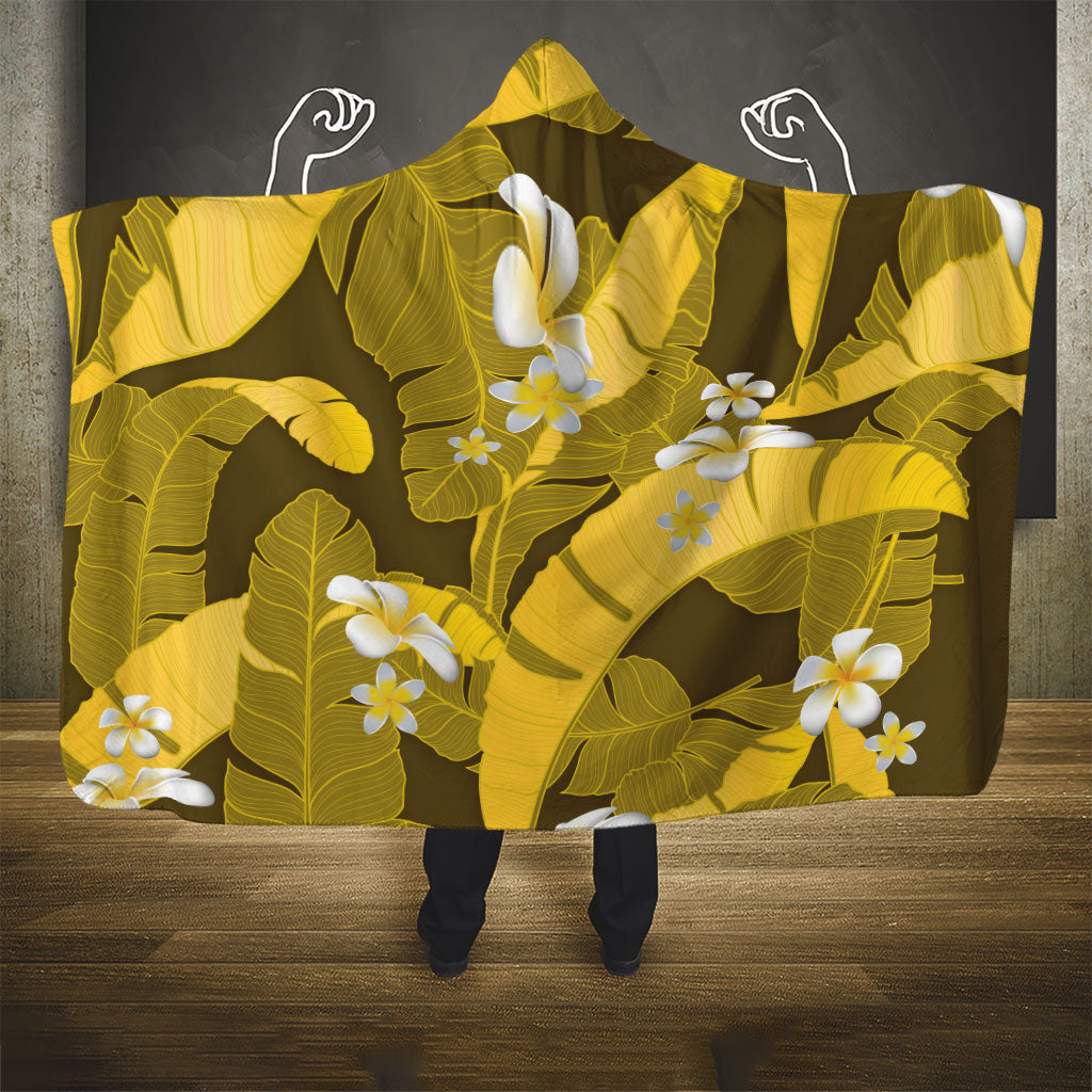Yellow Banana Leaf Hawaii Hooded Blanket Lau Maia Plumeria Tropical Summer Vibes