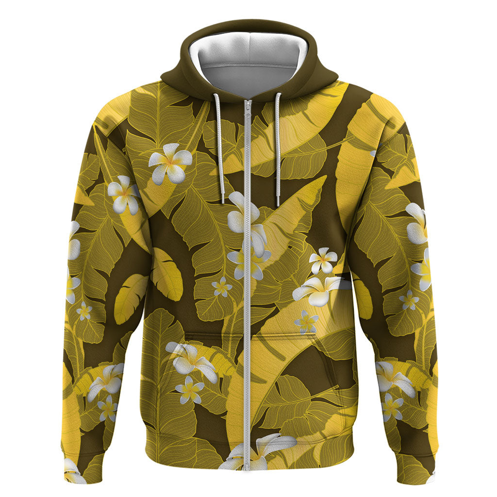 Yellow Banana Leaf Hawaii Hoodie Lau Maia Plumeria Tropical Summer Vibes