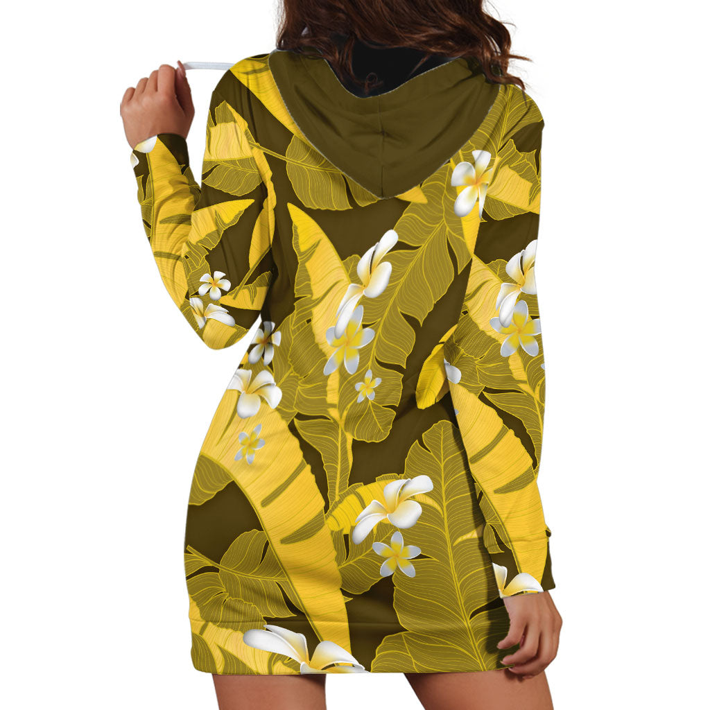 Yellow Banana Leaf Hawaii Hoodie Dress Lau Maia Plumeria Tropical Summer Vibes LT14 - Polynesian Pride