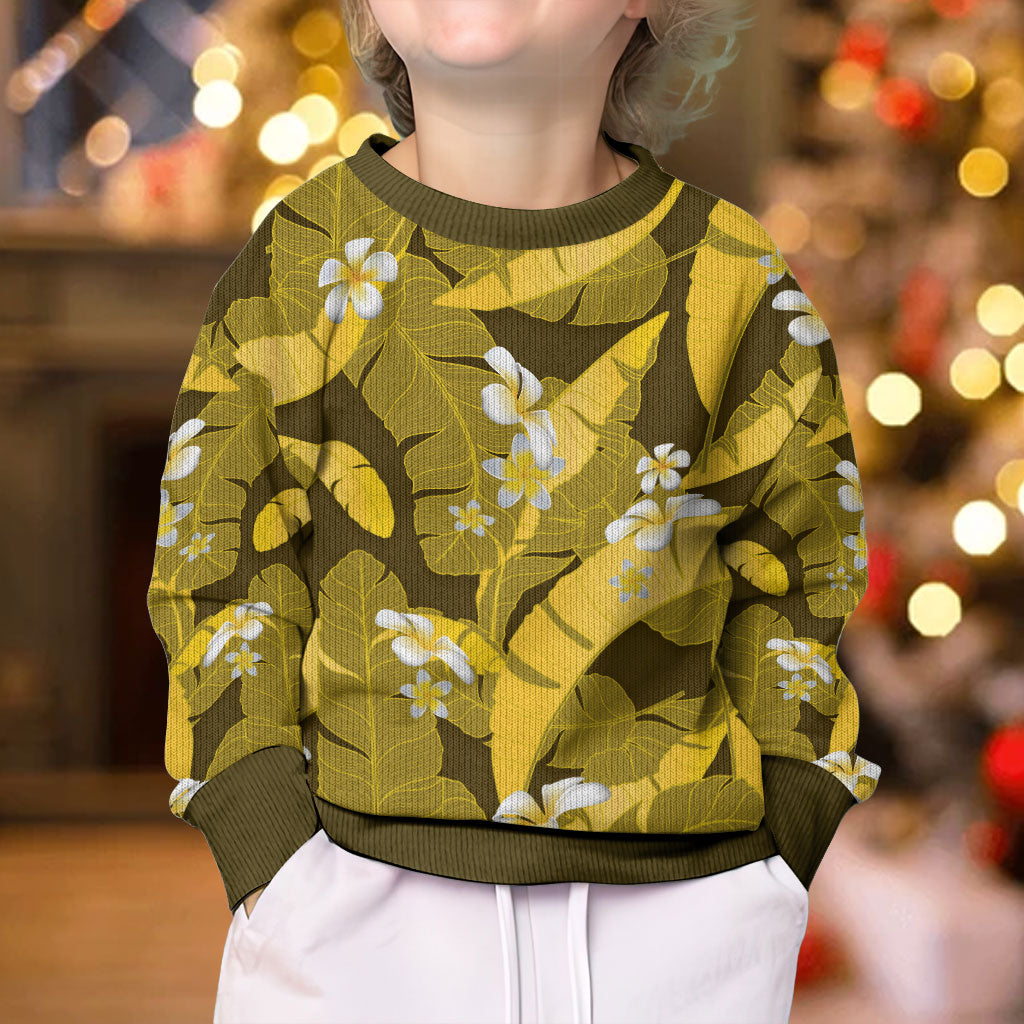 Yellow Banana Leaf Hawaii Kid Ugly Christmas Sweater Lau Maia Plumeria Tropical Summer Vibes LT14 - Polynesian Pride