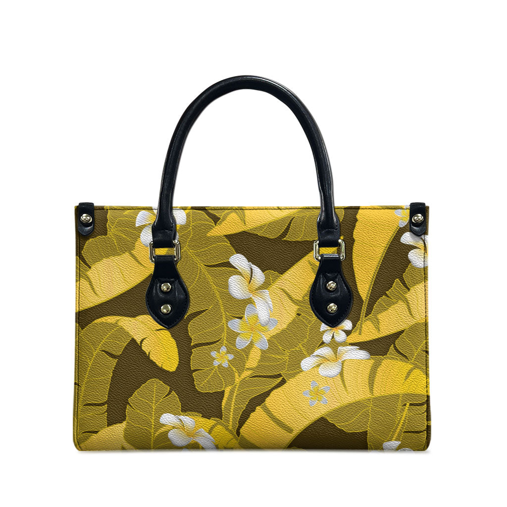 Yellow Banana Leaf Hawaii Leather Bag Lau Maia Plumeria Tropical Summer Vibes