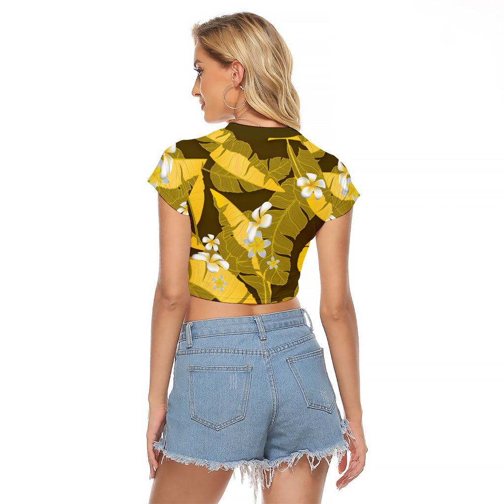 Yellow Banana Leaf Hawaii Raglan Cropped T Shirt Lau Maia Plumeria Tropical Summer Vibes