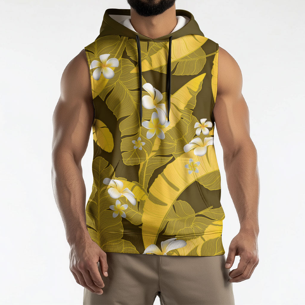 Yellow Banana Leaf Hawaii Sleeveless Hoodie Lau Maia Plumeria Tropical Summer Vibes