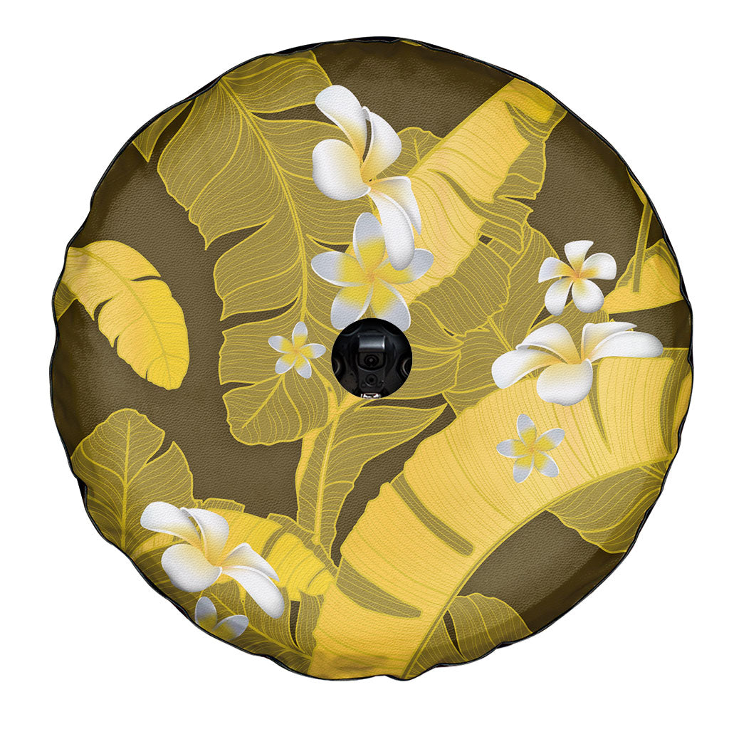 Yellow Banana Leaf Hawaii Spare Tire Cover Lau Maia Plumeria Tropical Summer Vibes