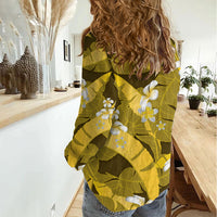 Yellow Banana Leaf Hawaii Women Casual Shirt Lau Maia Plumeria Tropical Summer Vibes LT14 - Polynesian Pride