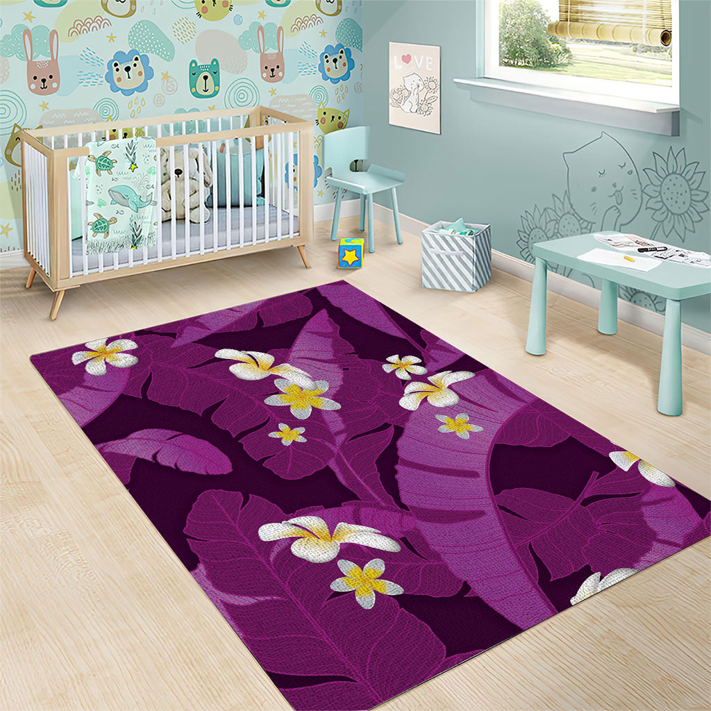 Purple Banana Leaf Hawaii Area Rug Lau Maia Plumeria Tropical Summer Vibes