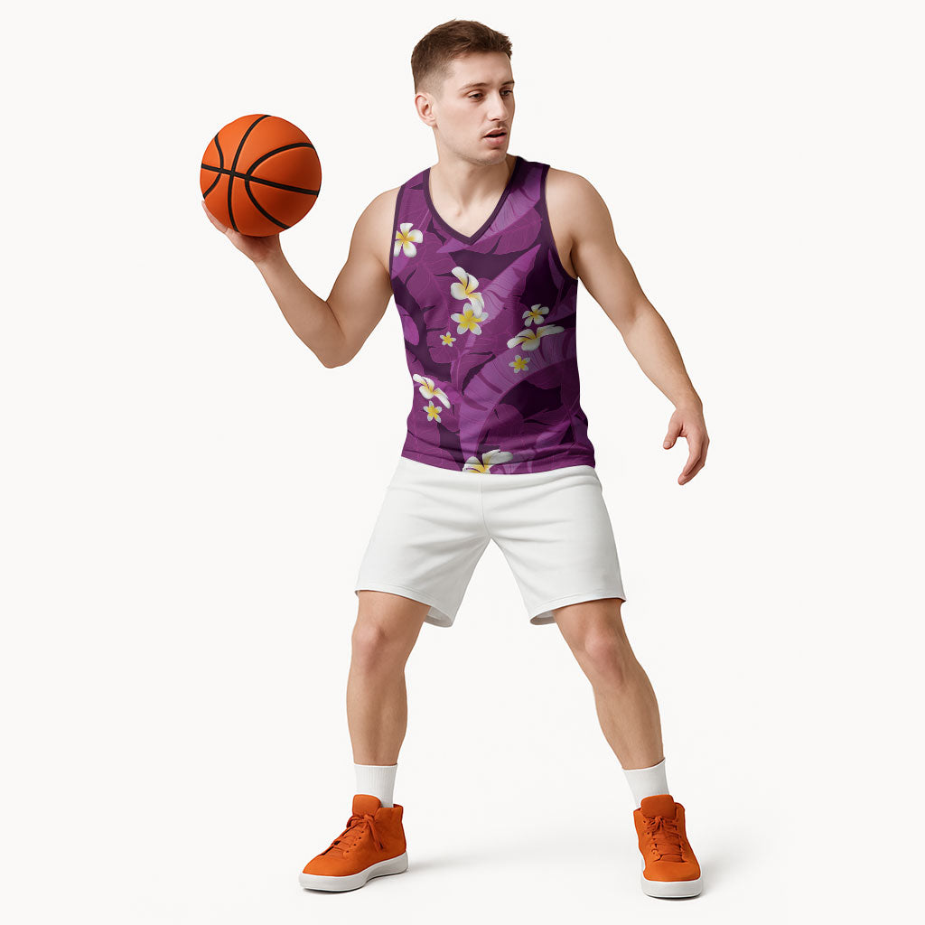 Purple Banana Leaf Hawaii Basketball Jersey Lau Maia Plumeria Tropical Summer Vibes