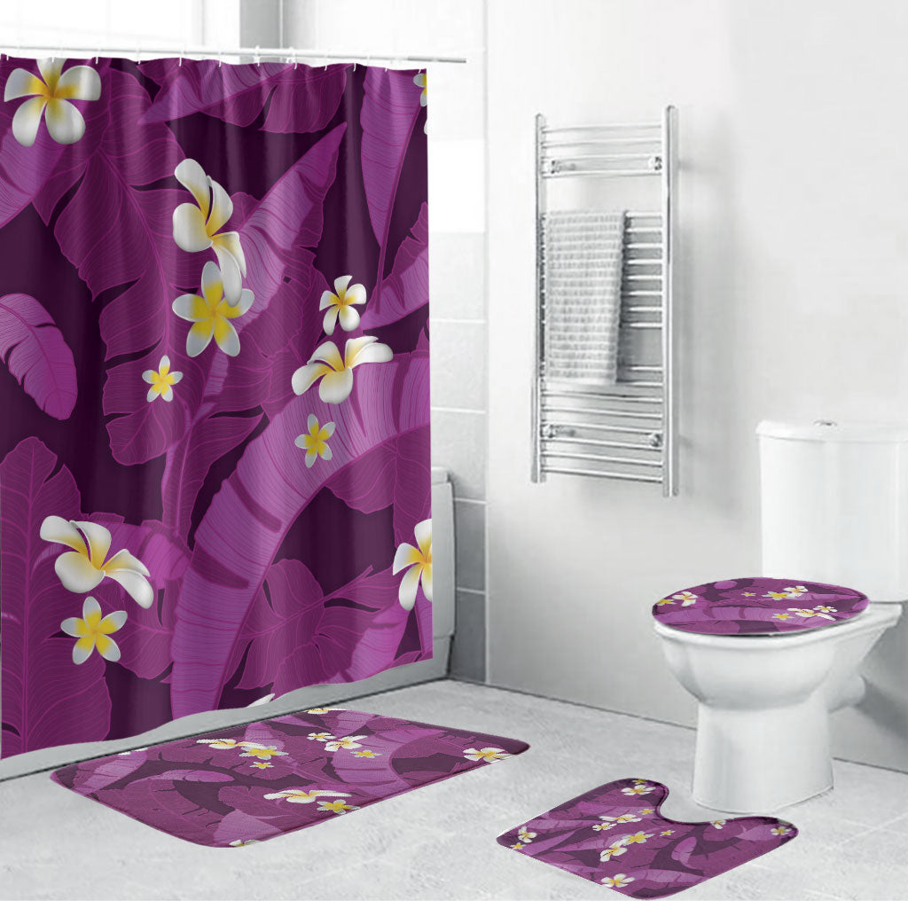 Purple Banana Leaf Hawaii Bathroom Set Lau Maia Plumeria Tropical Summer Vibes LT14 Bathroom Set (4 pcs) Purple - Polynesian Pride