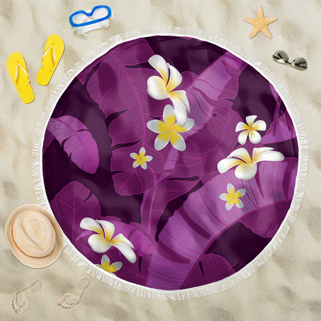 Purple Banana Leaf Hawaii Beach Blanket Lau Maia Plumeria Tropical Summer Vibes LT14 One Size 150cm Purple - Polynesian Pride