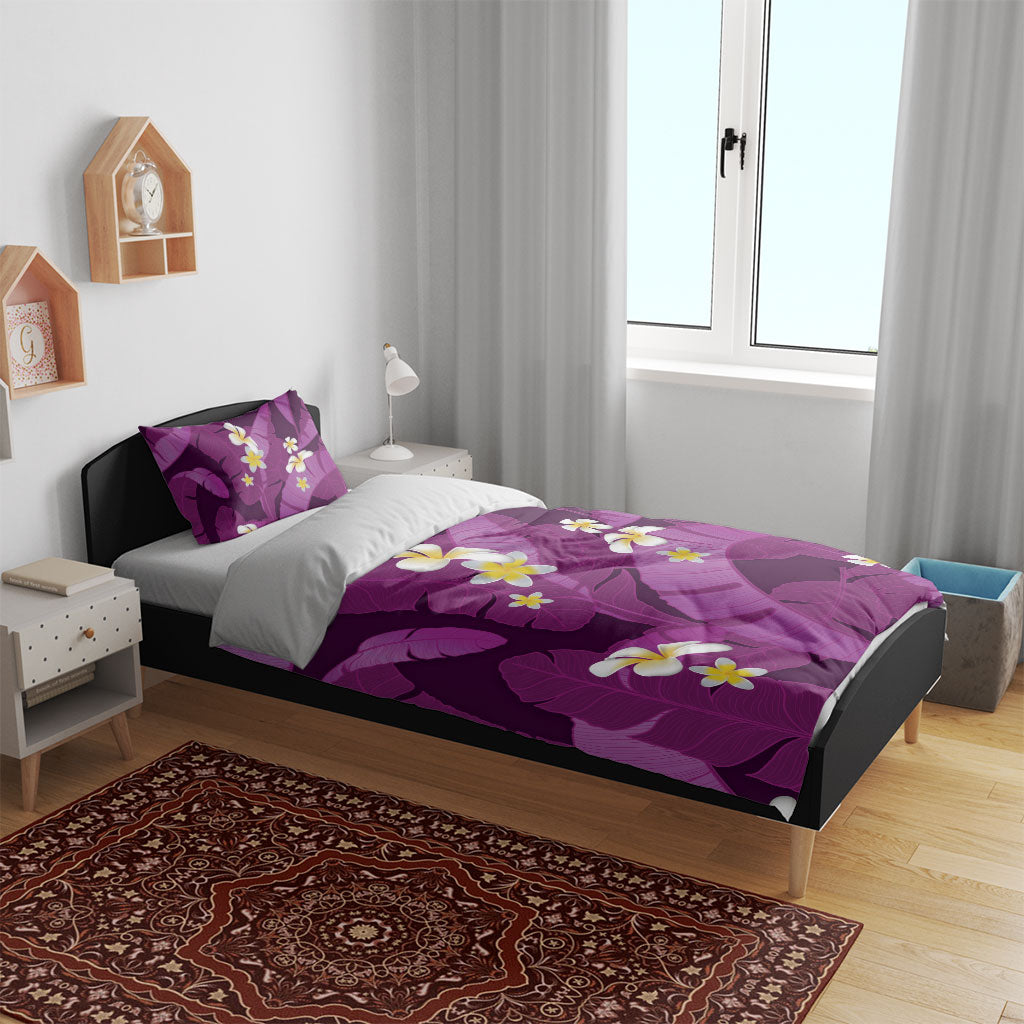Purple Banana Leaf Hawaii Bedding Set Lau Maia Plumeria Tropical Summer Vibes