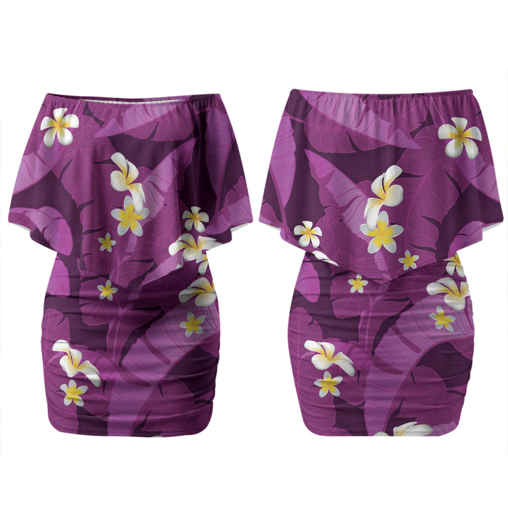 Purple Banana Leaf Hawaii Couples Matching Off Shoulder Short Dress and Hawaiian Shirt Lau Maia Plumeria Tropical Summer Vibes LT14 - Polynesian Pride