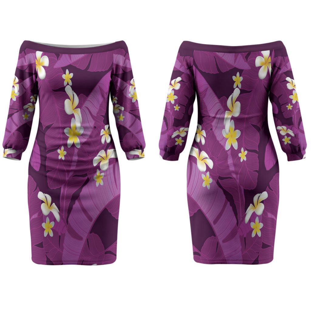 Purple Banana Leaf Hawaii Couples Matching Off The Shoulder Long Sleeve Dress and Hawaiian Shirt Lau Maia Plumeria Tropical Summer Vibes LT14 - Polynesian Pride