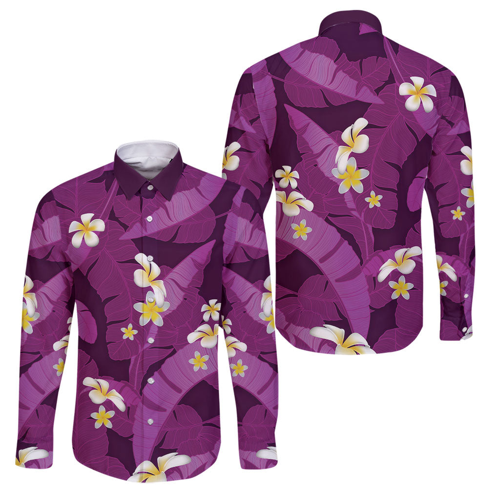 Purple Banana Leaf Hawaii Family Matching Puletasi and Hawaiian Shirt Lau Maia Plumeria Tropical Summer Vibes