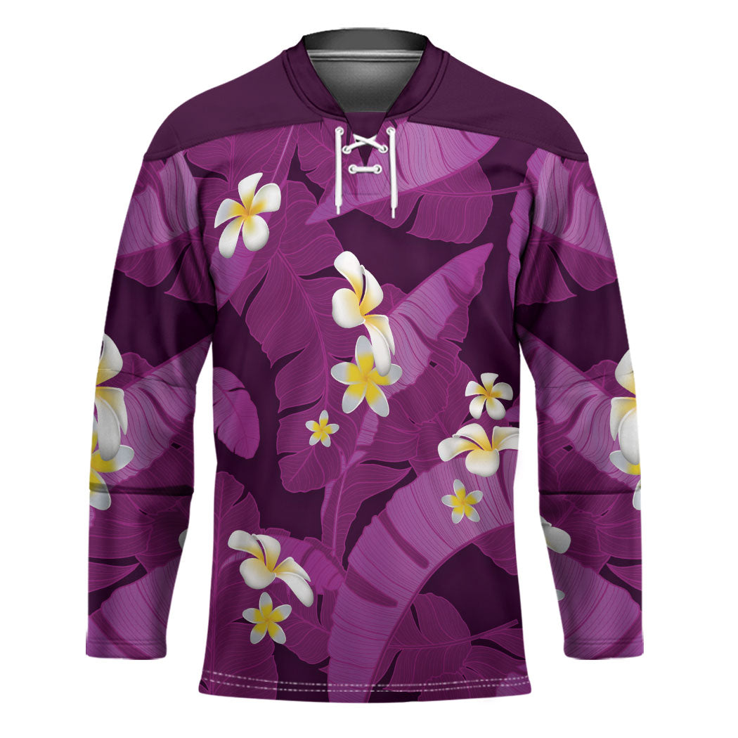 Purple Banana Leaf Hawaii Hockey Jersey Lau Maia Plumeria Tropical Summer Vibes