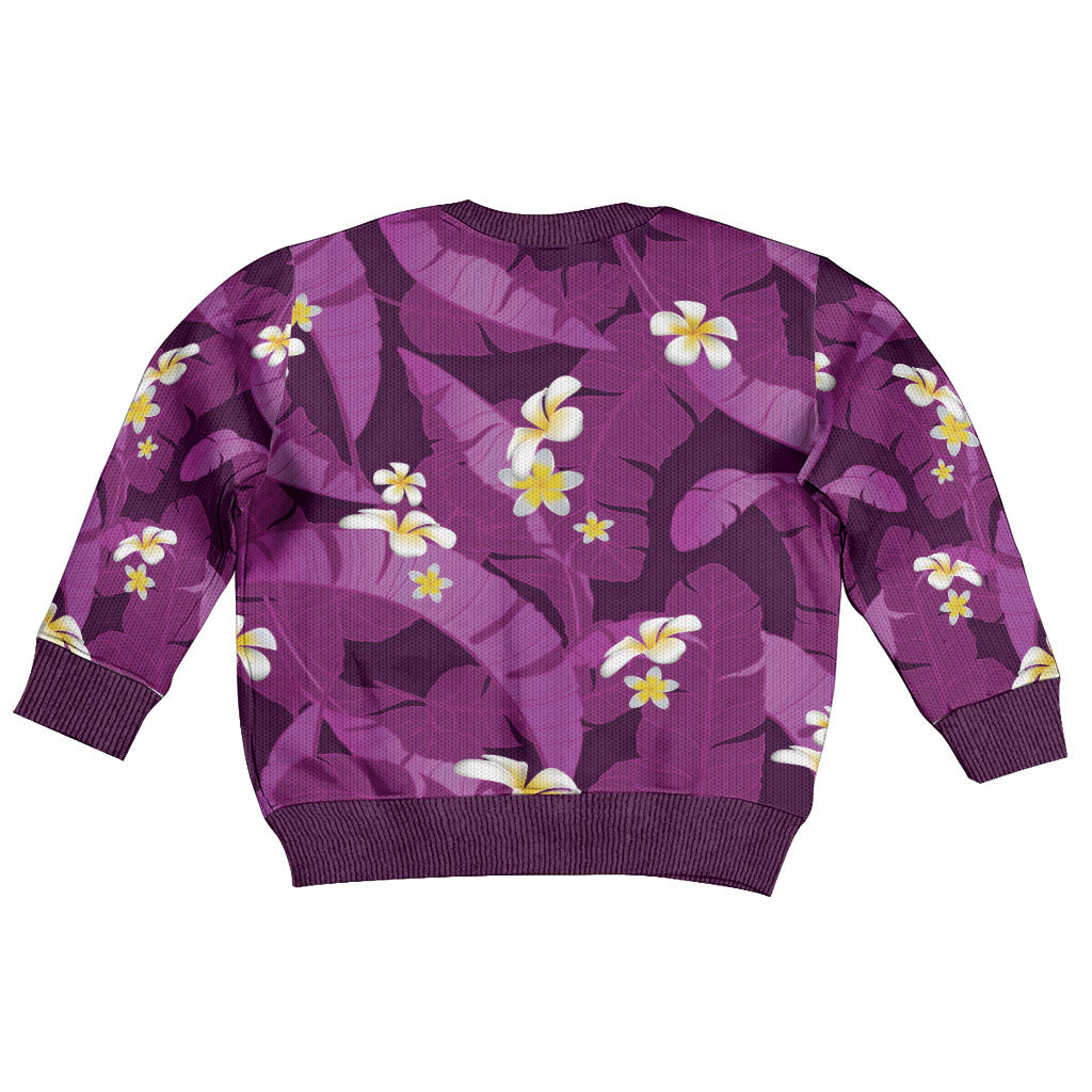 Purple Banana Leaf Hawaii Kid Ugly Christmas Sweater Lau Maia Plumeria Tropical Summer Vibes LT14 - Polynesian Pride