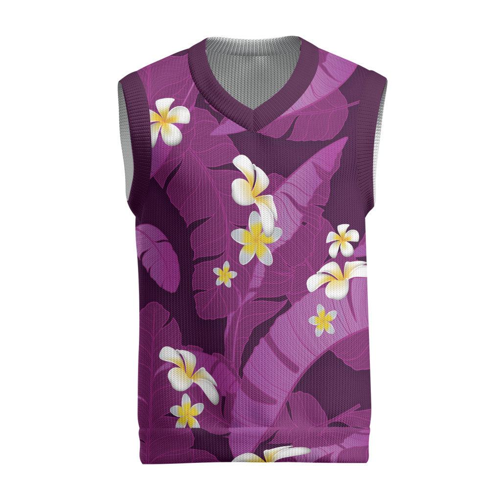 Purple Banana Leaf Hawaii Christmas Knitted V-Neck Vest Lau Maia Plumeria Tropical Summer Vibes LT14 Purple - Polynesian Pride