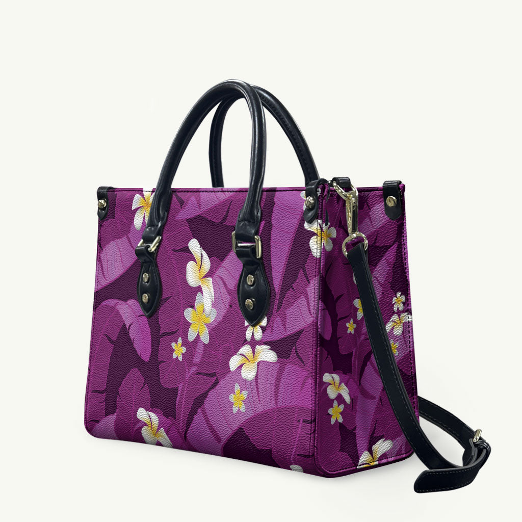 Purple Banana Leaf Hawaii Leather Bag Lau Maia Plumeria Tropical Summer Vibes LT14 Purple - Polynesian Pride