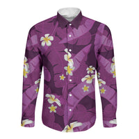 Purple Banana Leaf Hawaii Long Sleeve Button Shirt Lau Maia Plumeria Tropical Summer Vibes
