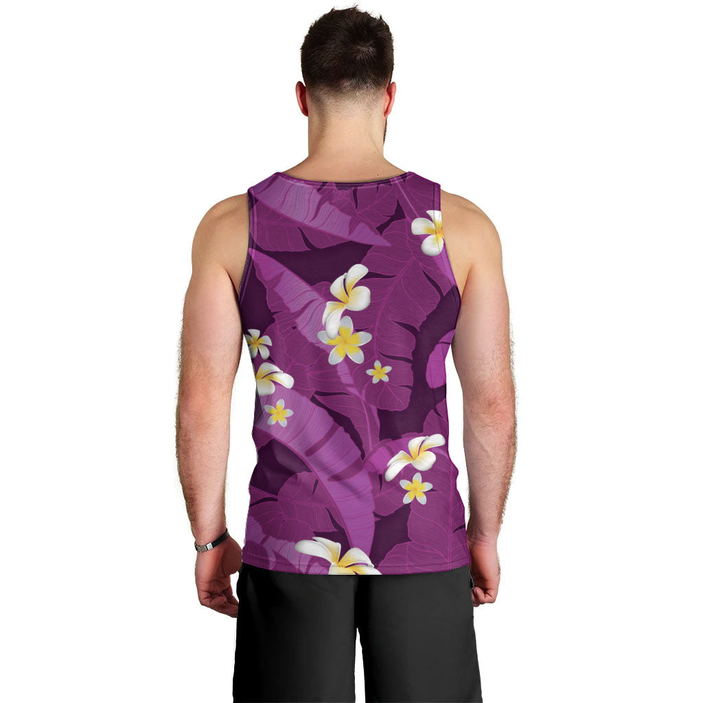 Purple Banana Leaf Hawaii Men Tank Top Lau Maia Plumeria Tropical Summer Vibes
