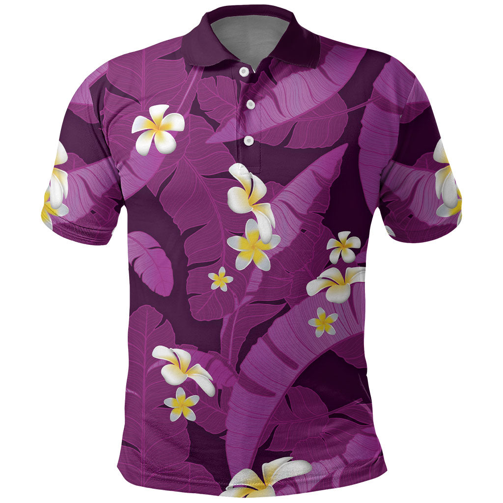 Purple Banana Leaf Hawaii Polo Shirt Lau Maia Plumeria Tropical Summer Vibes