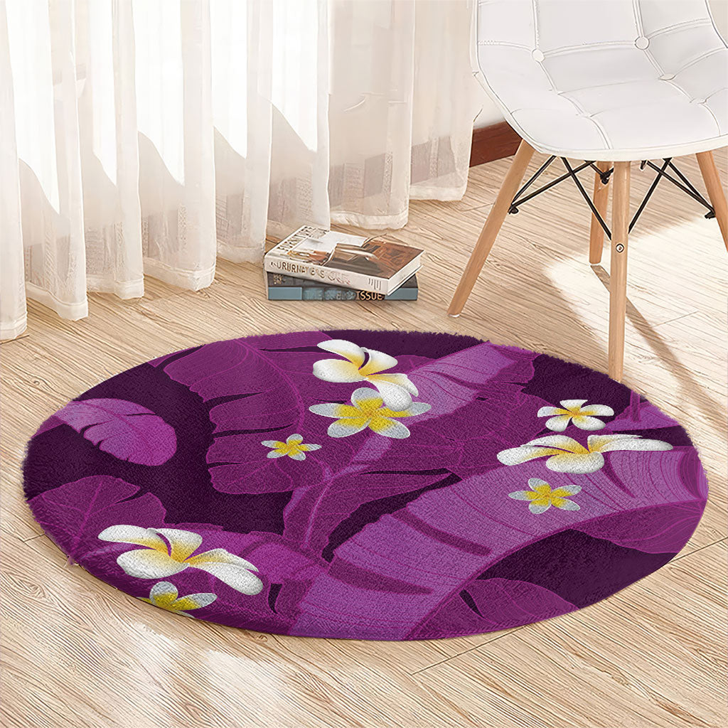 Purple Banana Leaf Hawaii Round Carpet Lau Maia Plumeria Tropical Summer Vibes