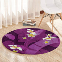 Purple Banana Leaf Hawaii Round Carpet Lau Maia Plumeria Tropical Summer Vibes
