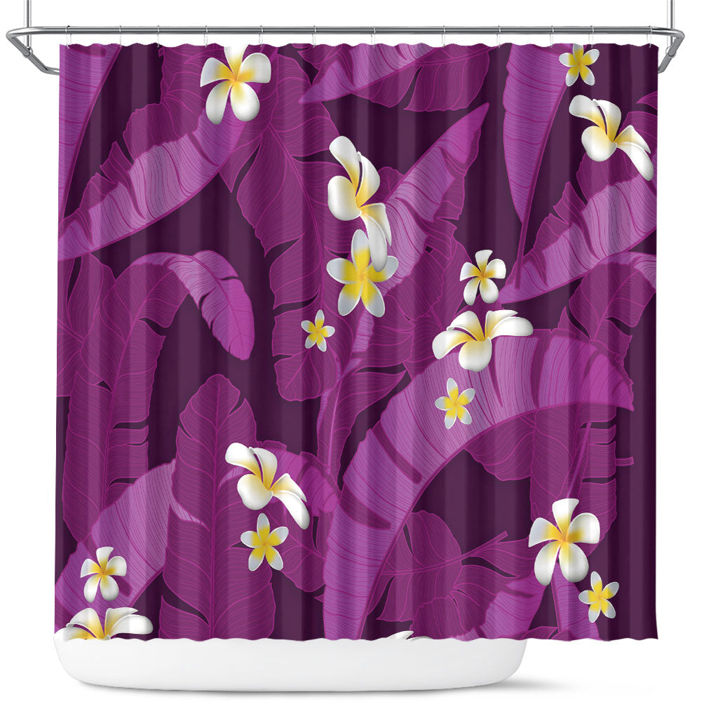 Purple Banana Leaf Hawaii Shower Curtain Lau Maia Plumeria Tropical Summer Vibes