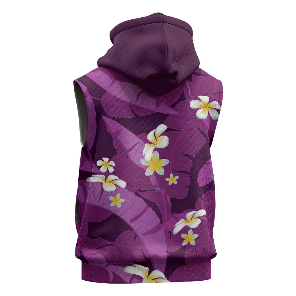 Purple Banana Leaf Hawaii Sleeveless Hoodie Lau Maia Plumeria Tropical Summer Vibes