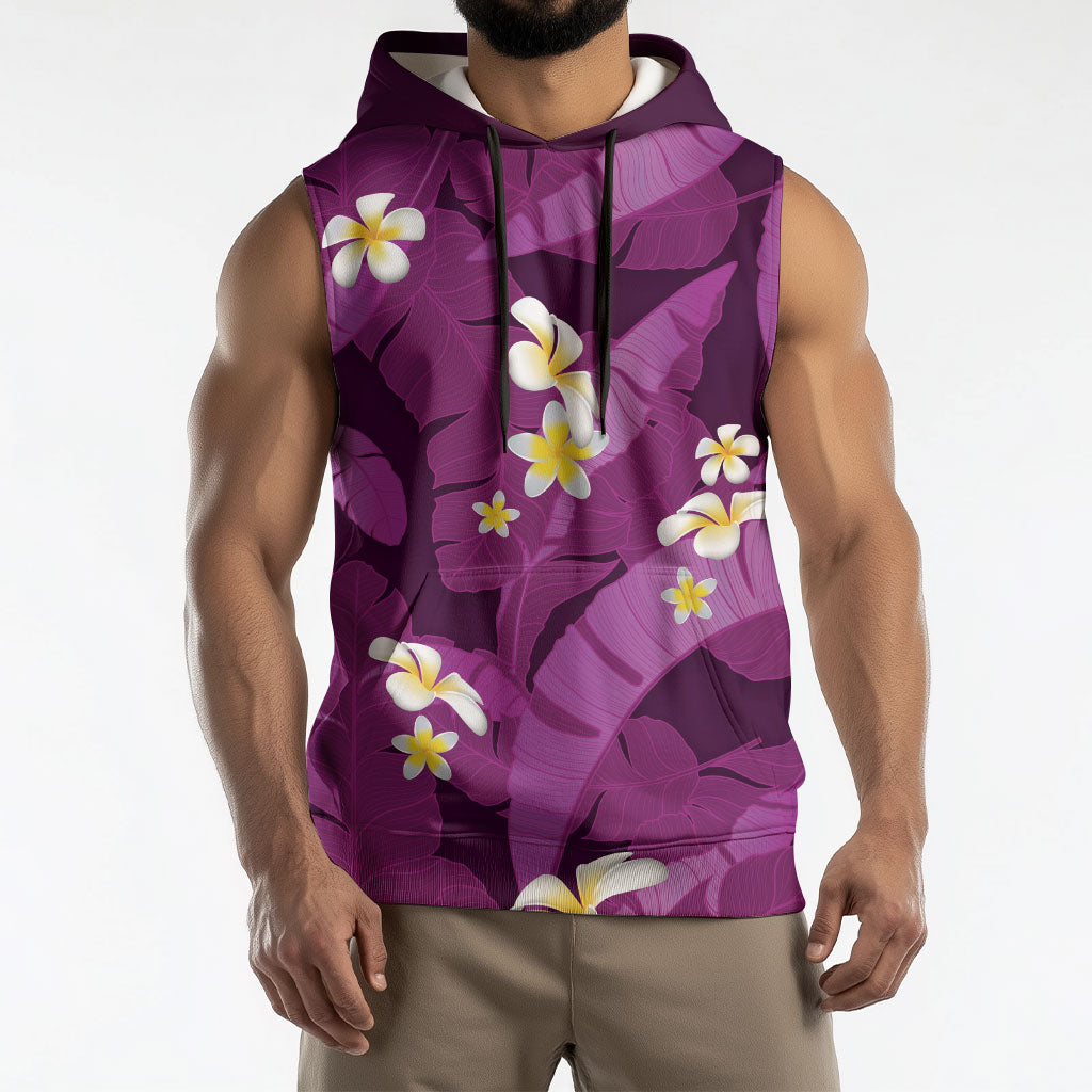 Purple Banana Leaf Hawaii Sleeveless Hoodie Lau Maia Plumeria Tropical Summer Vibes