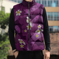 Purple Banana Leaf Hawaii Sleeveless Puffer Jacket Lau Maia Plumeria Tropical Summer Vibes