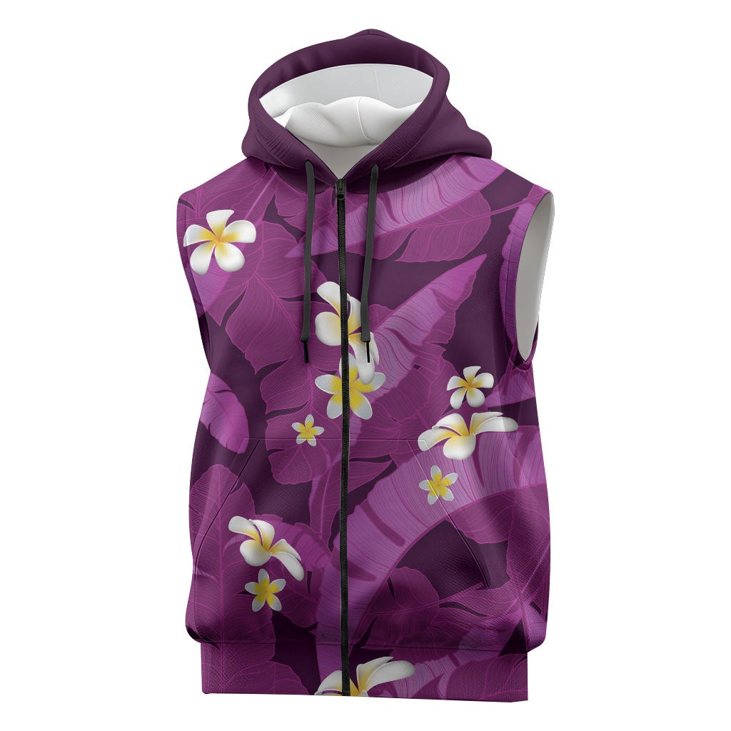 Purple Banana Leaf Hawaii Sleeveless Zip Hoodie Lau Maia Plumeria Tropical Summer Vibes LT14 Purple - Polynesian Pride