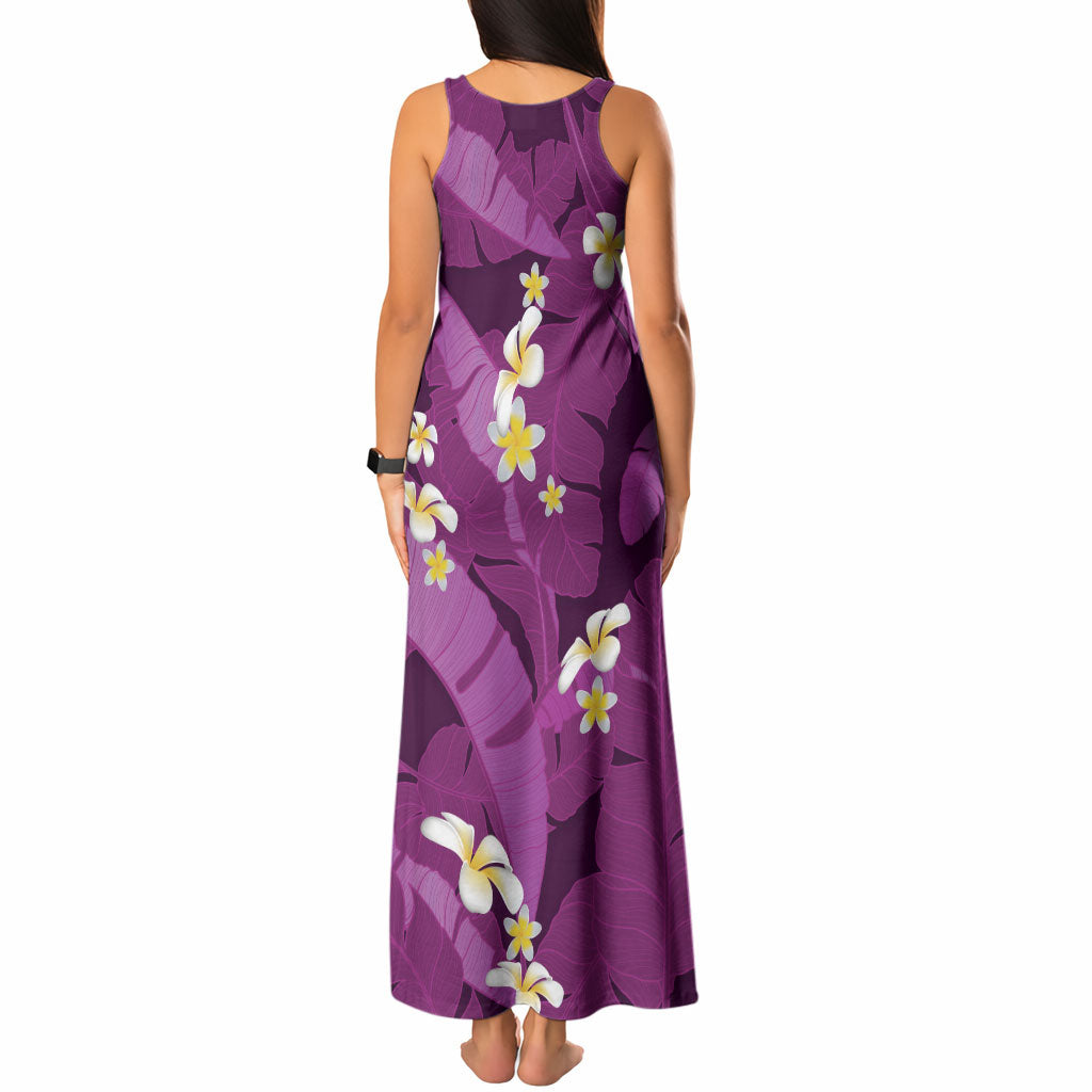 Purple Banana Leaf Hawaii Tank Maxi Dress Lau Maia Plumeria Tropical Summer Vibes