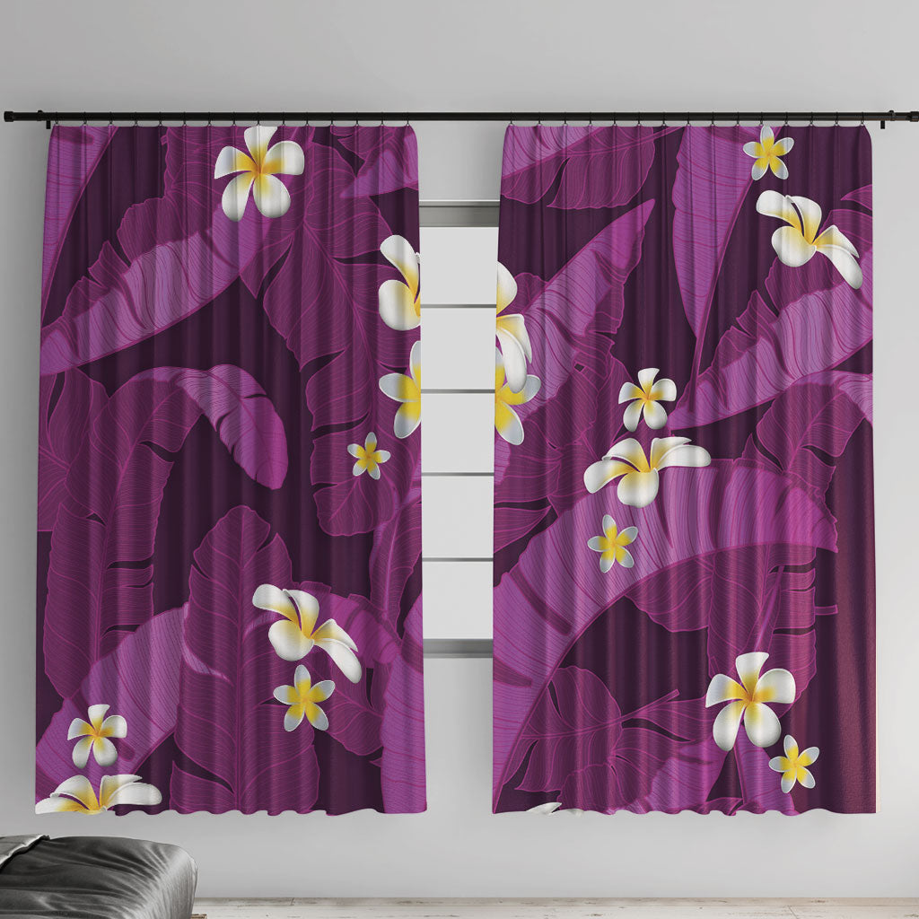 Purple Banana Leaf Hawaii Window Curtain Lau Maia Plumeria Tropical Summer Vibes