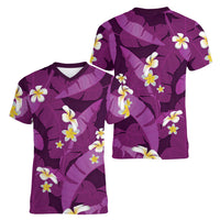 Purple Banana Leaf Hawaii Women V-Neck T-Shirt Lau Maia Plumeria Tropical Summer Vibes