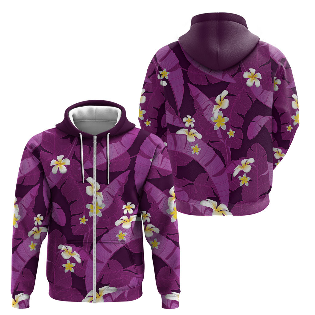 Purple Banana Leaf Hawaii Zip Hoodie Lau Maia Plumeria Tropical Summer Vibes