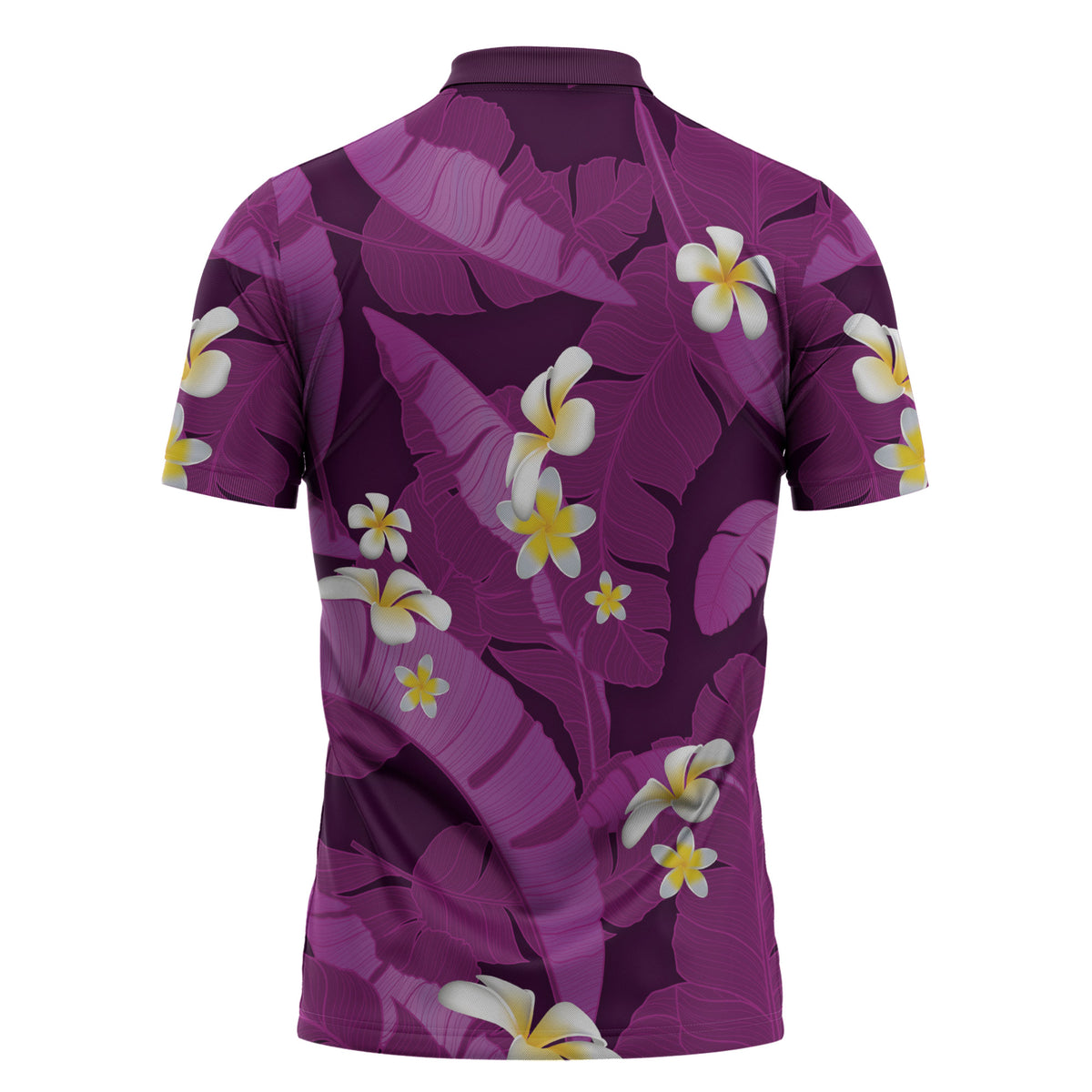 Purple Banana Leaf Hawaii Zipper Polo Shirt Lau Maia Plumeria Tropical Summer Vibes