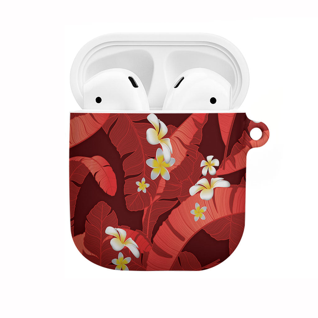 Red Banana Leaf Hawaii AirPods Case Lau Maia Plumeria Tropical Summer Vibes LT14 Red - Polynesian Pride