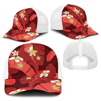 Red Banana Leaf Hawaii Baseball Net Cap Lau Maia Plumeria Tropical Summer Vibes